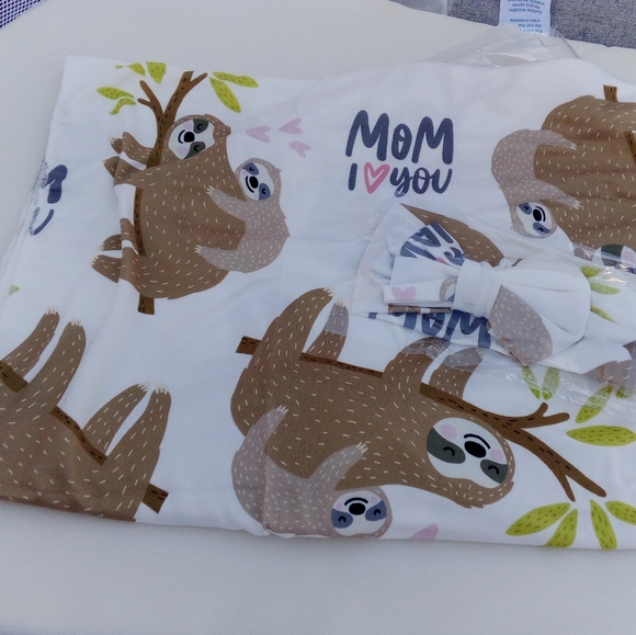 🦥SWADDLE RECEIVING BLANKET MATCHING HEAD BOW INFANT BABY NEWBORN NEW - Picture 4 of 4